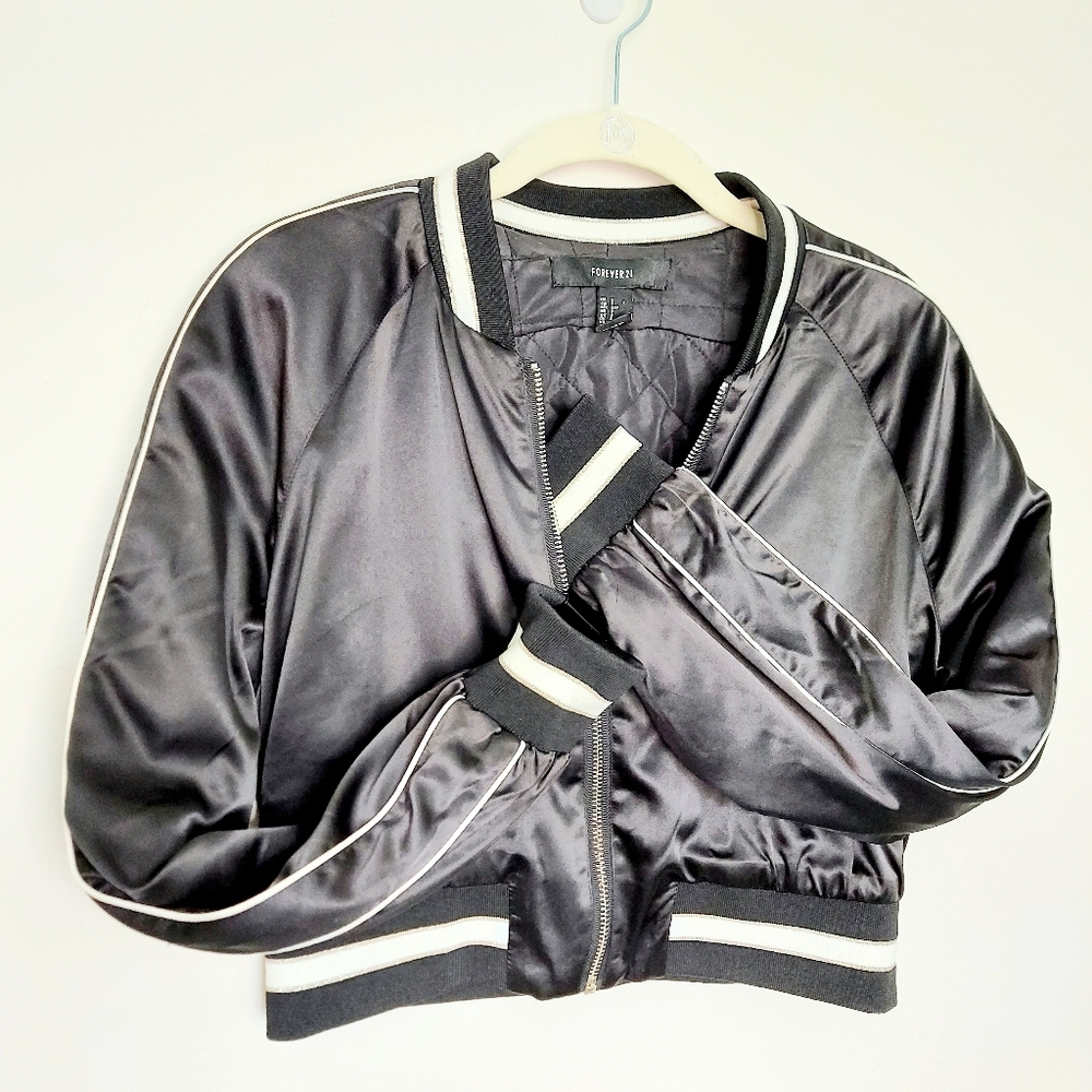 Small Black Crop Bomber Style Forever 21 Jacket
